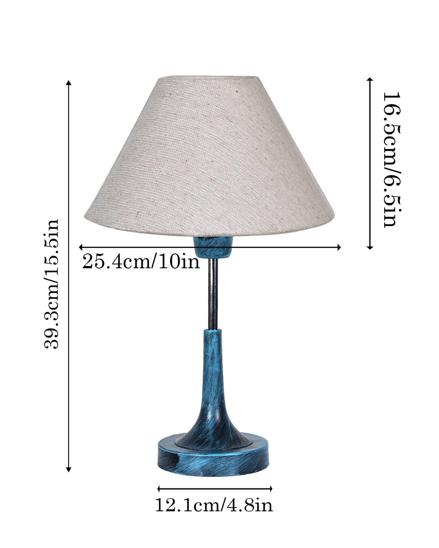 Rustic Farmhouse Metal Table Lamp Fabric Shade for Bedroom Living Room House Home Bedside Nightstand Office Family, Antique Blue Trumpet Bell, Jute Cone