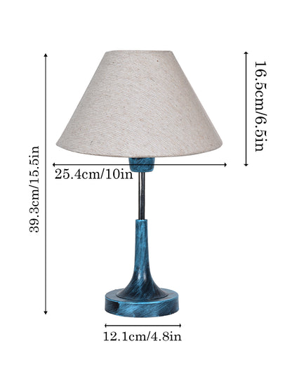 Rustic Farmhouse Metal Table Lamp Fabric Shade for Bedroom Living Room House Home Bedside Nightstand Office Family, Antique Blue Trumpet Bell, Jute Cone