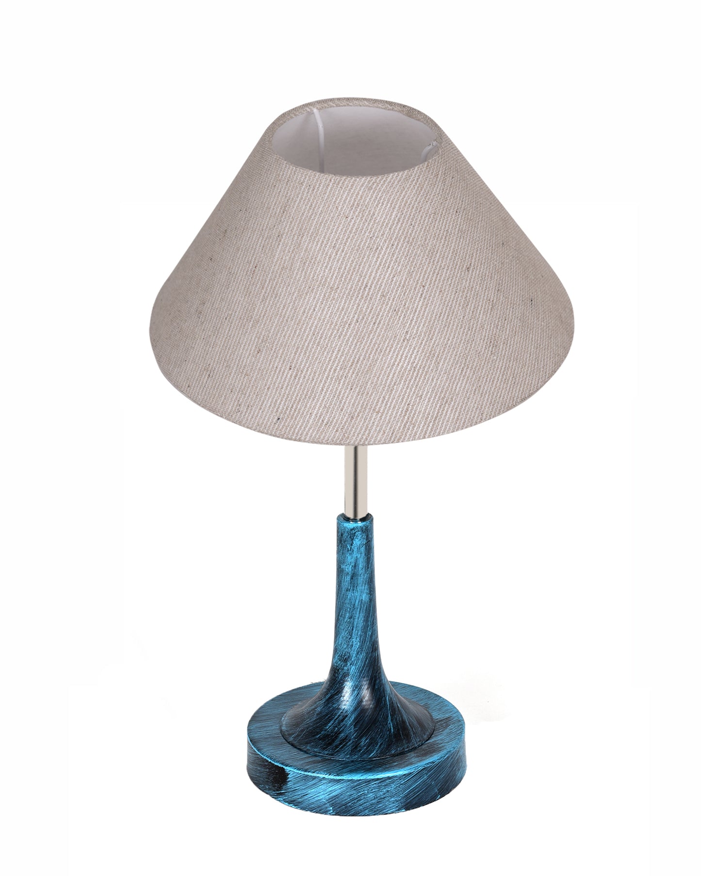 Rustic Farmhouse Metal Table Lamp Fabric Shade for Bedroom Living Room House Home Bedside Nightstand Office Family, Antique Blue Trumpet Bell, Jute Cone