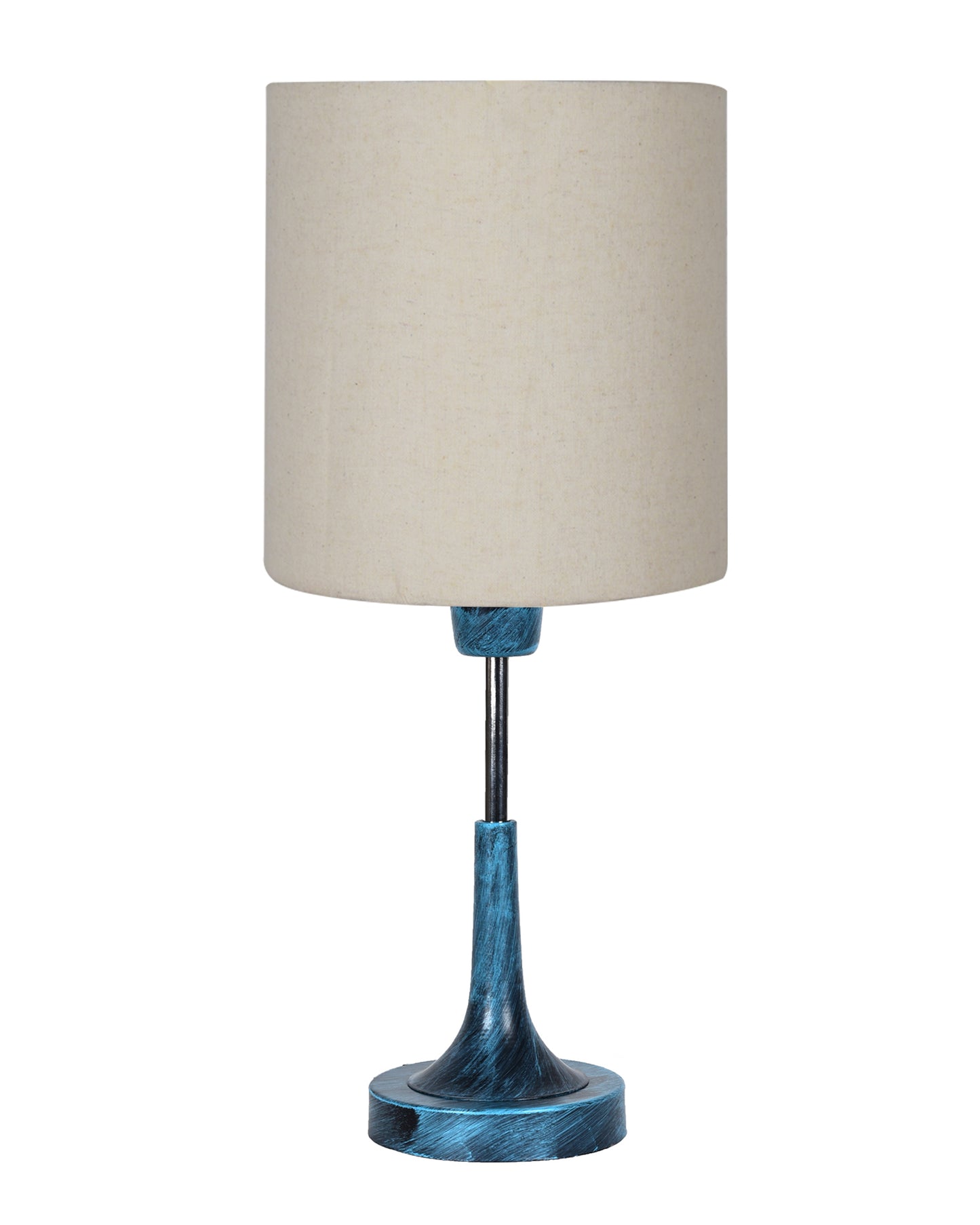 Rustic Farmhouse Metal Table Lamp Fabric Shade for Bedroom Living Room House Home Bedside Nightstand Office Family, Antique Blue Trumpet Bell, Jute Cone