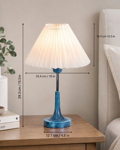 Rustic Farmhouse Metal Table Lamp Fabric Shade for Bedroom Living Room House Home Bedside Nightstand Office Family, Antique Blue Trumpet Bell, Jute Cone