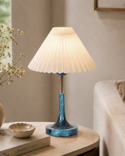 Rustic Farmhouse Metal Table Lamp Fabric Shade for Bedroom Living Room House Home Bedside Nightstand Office Family, Antique Blue Trumpet Bell, Jute Cone