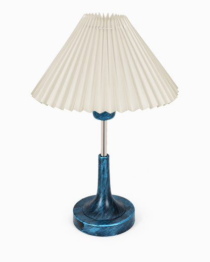Rustic Farmhouse Metal Table Lamp Fabric Shade for Bedroom Living Room House Home Bedside Nightstand Office Family, Antique Blue Trumpet Bell, Jute Cone