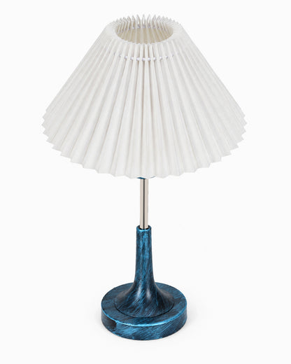 Rustic Farmhouse Metal Table Lamp Fabric Shade for Bedroom Living Room House Home Bedside Nightstand Office Family, Antique Blue Trumpet Bell, Jute Cone