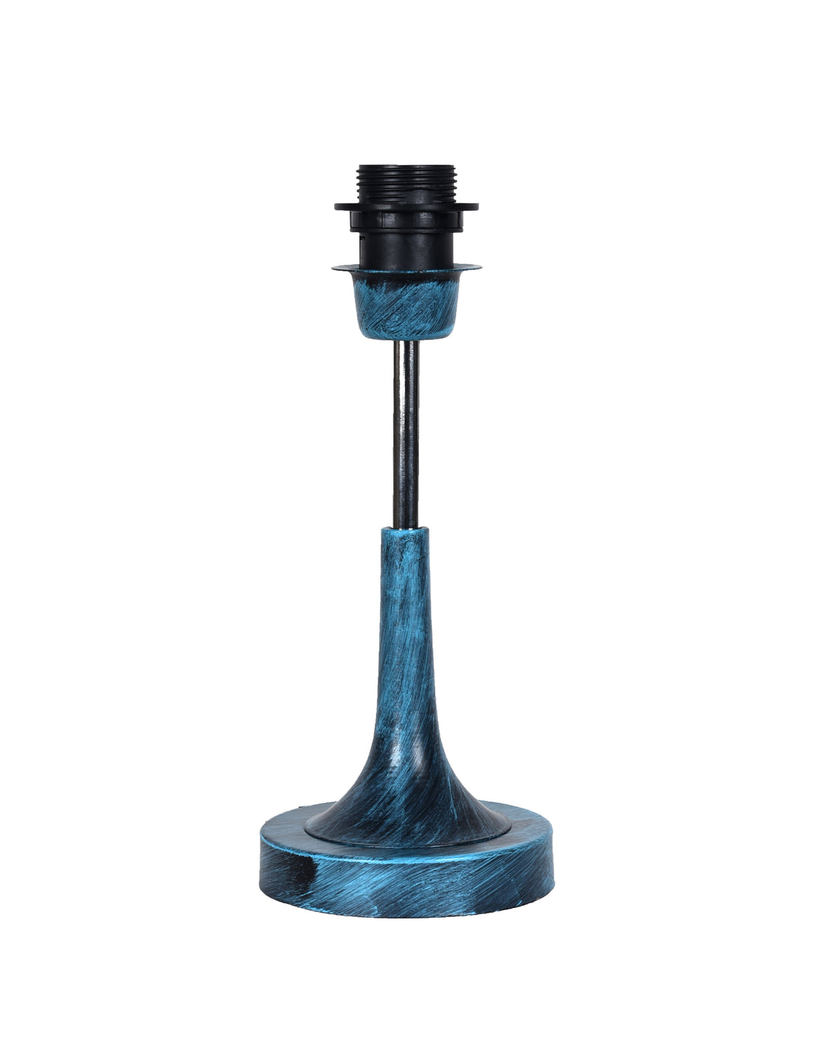 Rustic Farmhouse Metal Table Lamp Fabric Shade for Bedroom Living Room House Home Bedside Nightstand Office Family, Antique Blue Trumpet Bell, Jute Cone