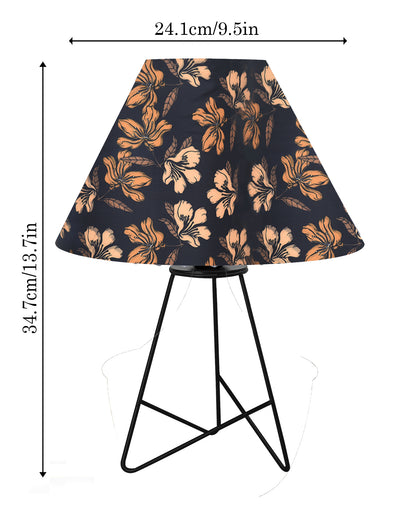 Retro Matt Black Down to the Wire Metal Table Lamp with Fabric Shade, Bedside Lamp Gift Housewarming Home Living Room, Iris Cone Shade