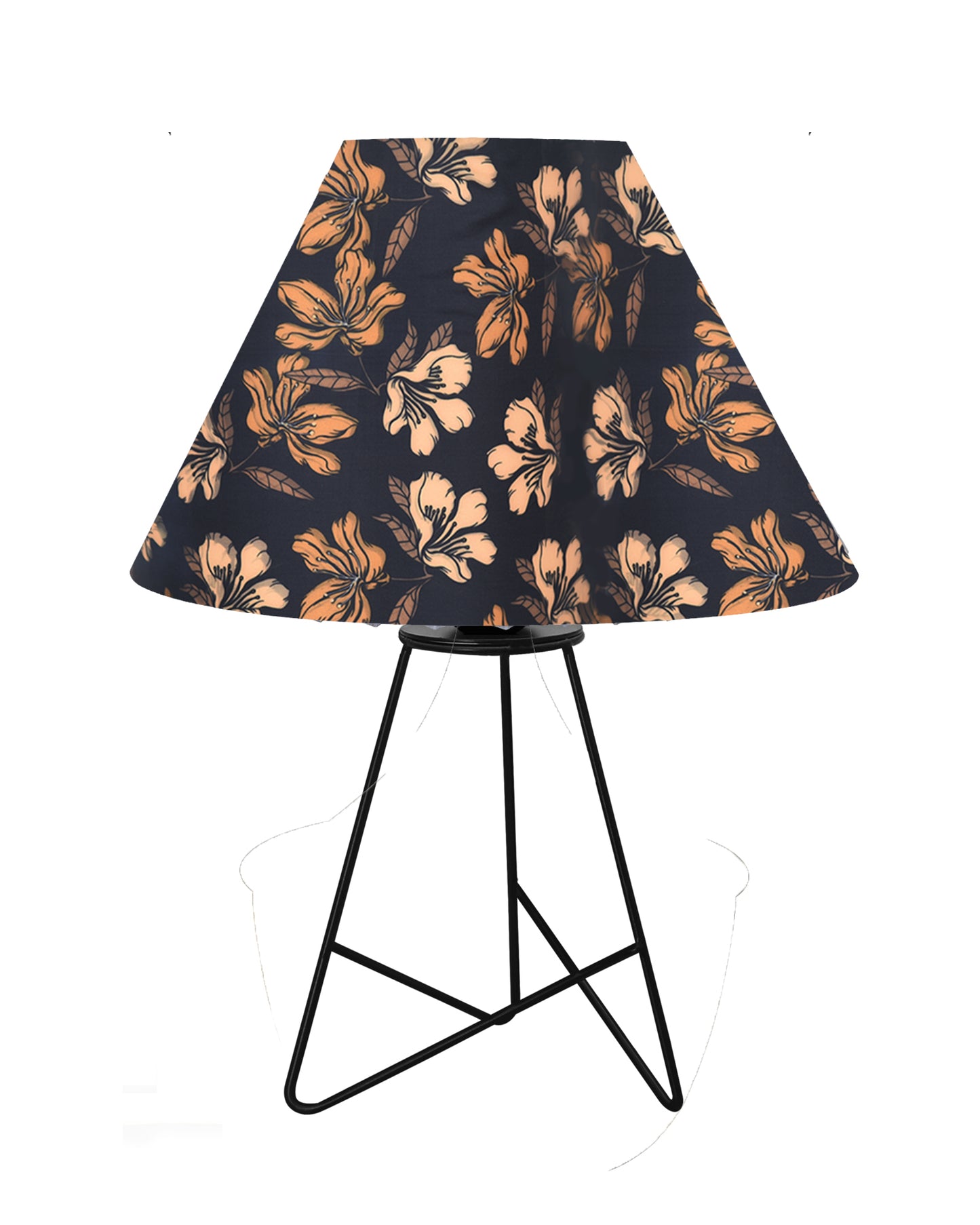 Retro Matt Black Down to the Wire Metal Table Lamp with Fabric Shade, Bedside Lamp Gift Housewarming Home Living Room, Iris Cone Shade