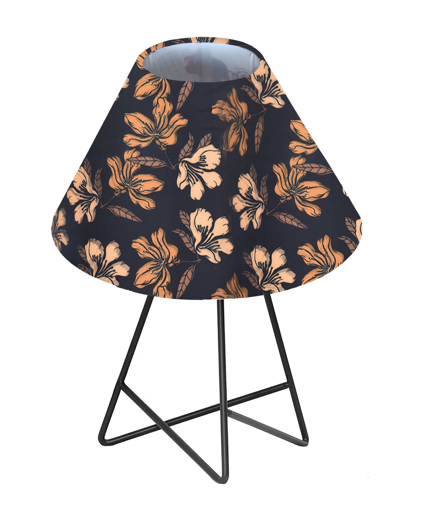 Retro Matt Black Down to the Wire Metal Table Lamp with Fabric Shade, Bedside Lamp Gift Housewarming Home Living Room, Iris Cone Shade
