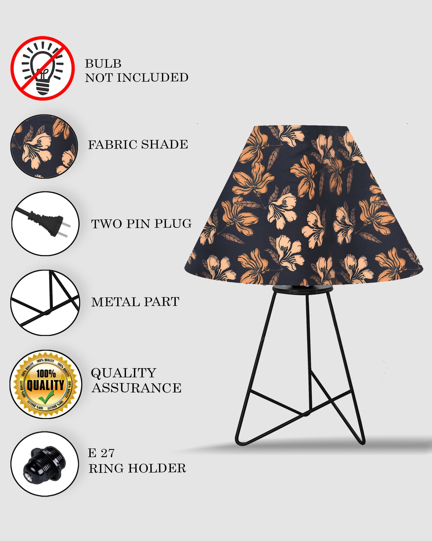 Retro Matt Black Down to the Wire Metal Table Lamp with Fabric Shade, Bedside Lamp Gift Housewarming Home Living Room, Iris Cone Shade