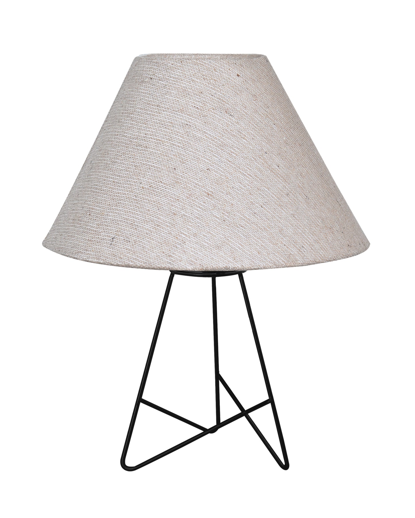 Retro Matt Black Down to the Wire Metal Table Lamp with Fabric Shade, Bedside Lamp Gift Housewarming Home Living Room, Iris Cone Shade