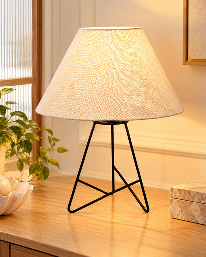 Retro Matt Black Down to the Wire Metal Table Lamp with Fabric Shade, Bedside Lamp Gift Housewarming Home Living Room, Iris Cone Shade