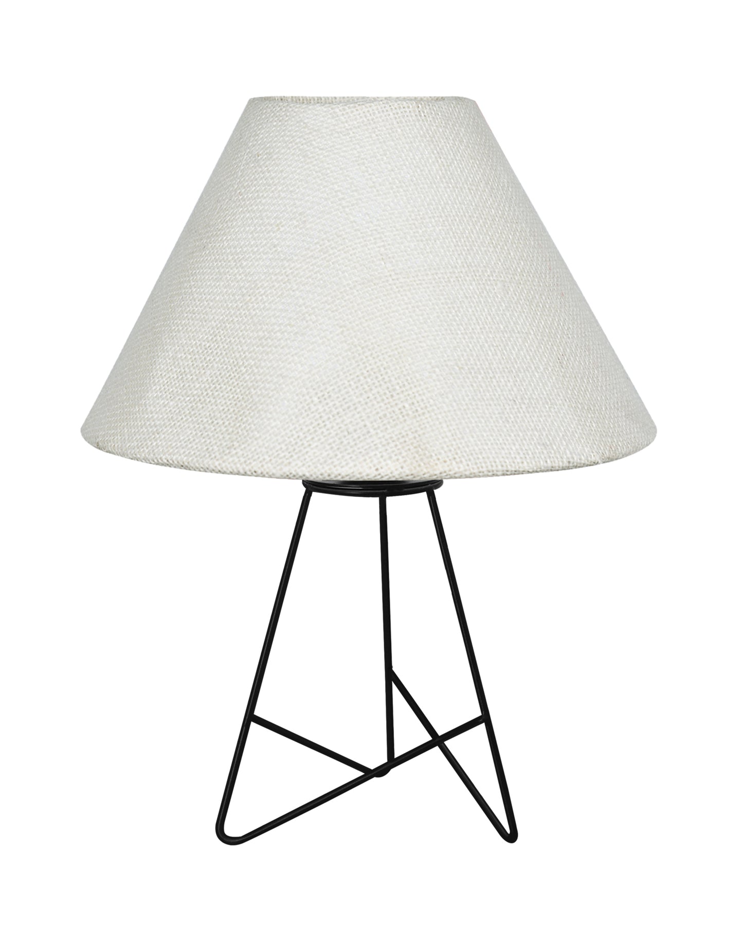 Retro Matt Black Down to the Wire Metal Table Lamp with Fabric Shade, Bedside Lamp Gift Housewarming Home Living Room, Iris Cone Shade