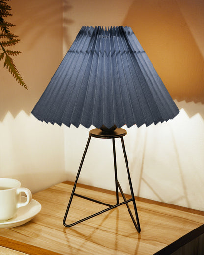 Retro Matt Black Down to the Wire Metal Table Lamp with Fabric Shade, Bedside Lamp Gift Housewarming Home Living Room, Iris Cone Shade