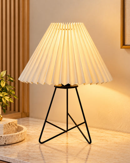 Retro Matt Black Down to the Wire Metal Table Lamp with Fabric Shade, Bedside Lamp Gift Housewarming Home Living Room, Iris Cone Shade