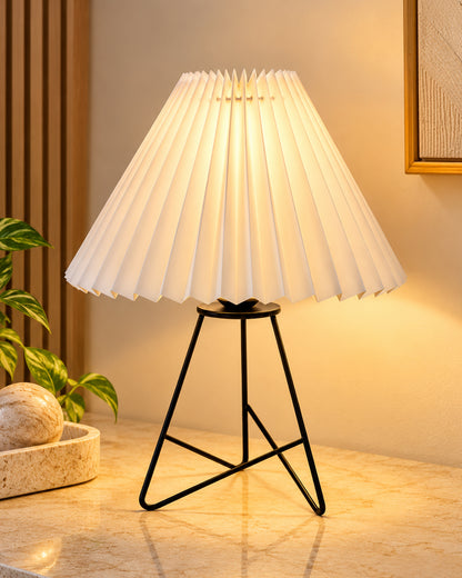 Retro Matt Black Down to the Wire Metal Table Lamp with Fabric Shade, Bedside Lamp Gift Housewarming Home Living Room, Iris Cone Shade