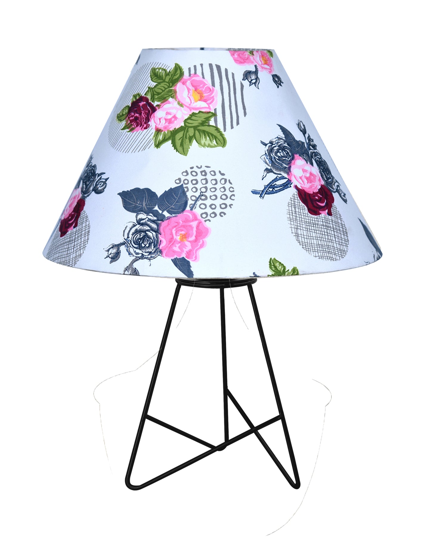 Retro Matt Black Down to the Wire Metal Table Lamp with Fabric Shade, Bedside Lamp Gift Housewarming Home Living Room, Iris Cone Shade