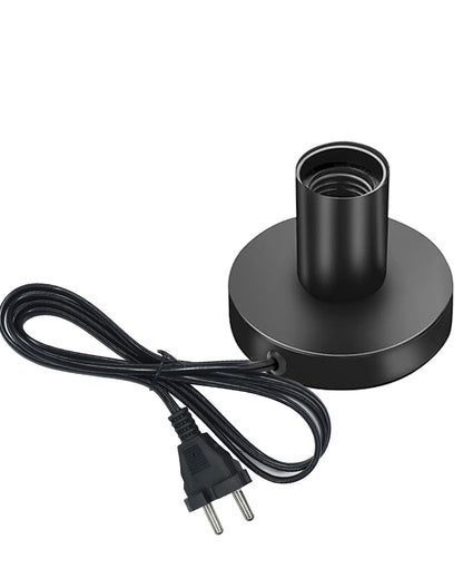 Polished Metal Desktop Lamp Base E27 Screw Light Bulb Holder Base Sockets Base Night Light Bulb Base Lamp Replacement Base for Holding Bulb,1.7 Meter Cord on Off Switch Plug (Black,1 Piece)