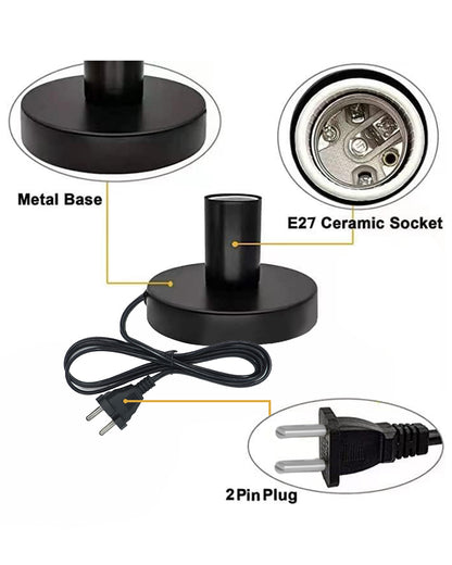 Polished Metal Desktop Lamp Base E27 Screw Light Bulb Holder Base Sockets Base Night Light Bulb Base Lamp Replacement Base for Holding Bulb,1.7 Meter Cord on Off Switch Plug (Black,1 Piece)
