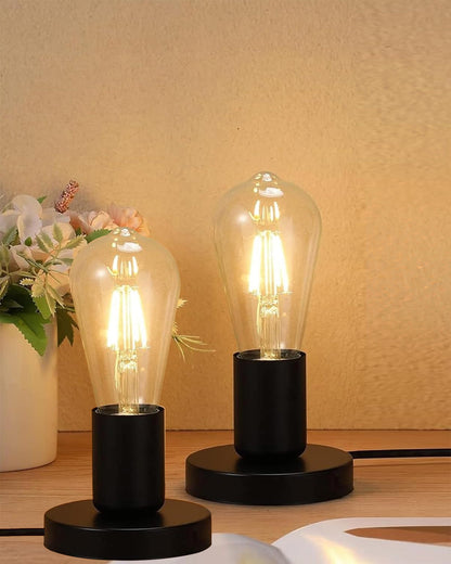 Polished Metal Desktop Lamp Base E27 Screw Light Bulb Holder Base Sockets Base Night Light Bulb Base Lamp Replacement Base for Holding Bulb,1.7 Meter Cord on Off Switch Plug (Black,1 Piece)