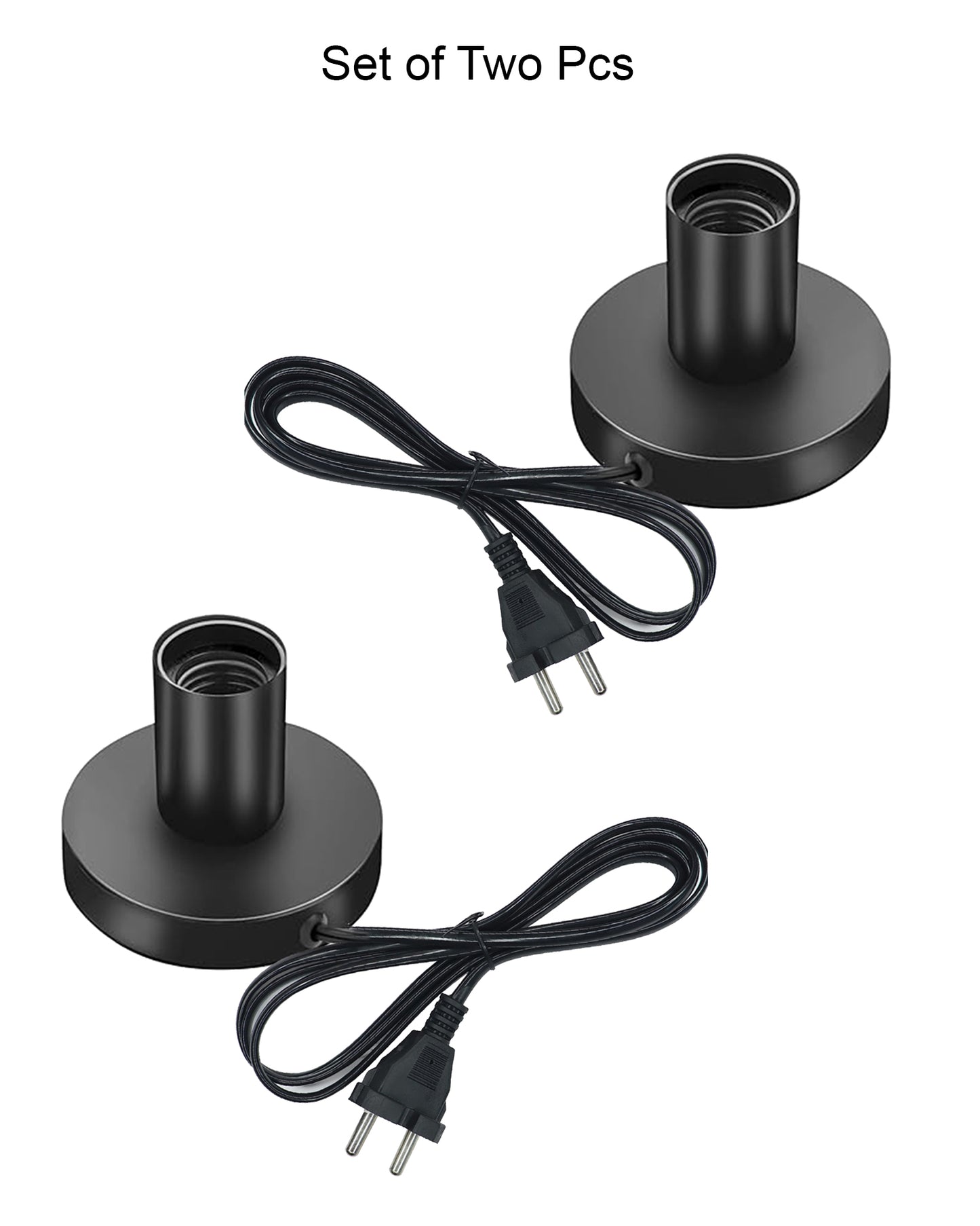 Polished Metal Desktop Lamp Base E27 Screw Light Bulb Holder Base Sockets Base Night Light Bulb Base Lamp Replacement Base for Holding Bulb,1.7 Meter Cord on Off Switch Plug (Black,1 Piece)