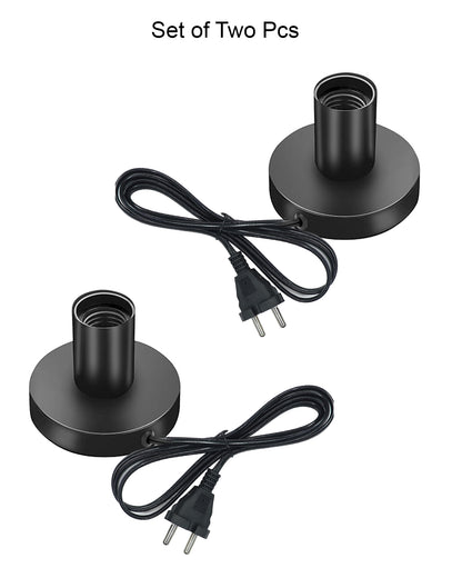 Polished Metal Desktop Lamp Base E27 Screw Light Bulb Holder Base Sockets Base Night Light Bulb Base Lamp Replacement Base for Holding Bulb,1.7 Meter Cord on Off Switch Plug (Black,1 Piece)