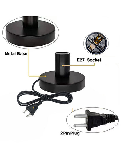 Polished Metal Desktop Lamp Base E27 Screw Light Bulb Holder Base Sockets Base Night Light Bulb Base Lamp Replacement Base for Holding Bulb,1.7 Meter Cord on Off Switch Plug (Black,1 Piece)