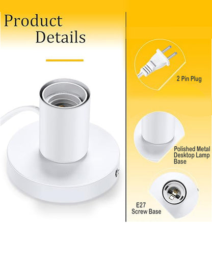 Polished Metal Desktop Lamp Base E27 Screw Light Bulb Holder Base Sockets Base Night Light Bulb Base Lamp Replacement Base for Holding Bulb,1.7 Meter Cord on Off Switch Plug (Black,1 Piece)