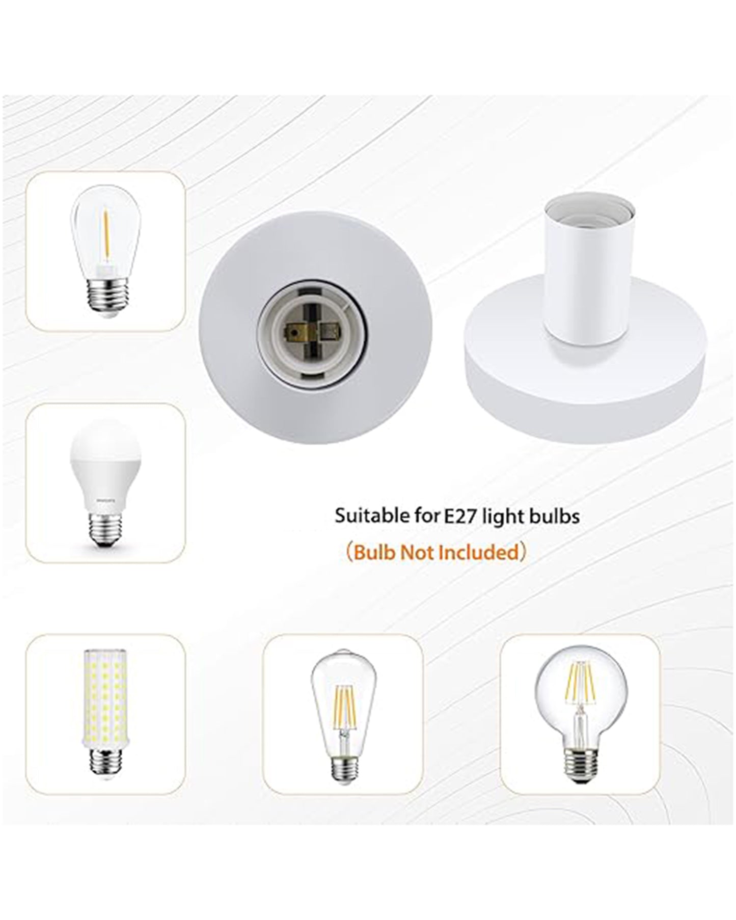 Polished Metal Desktop Lamp Base E27 Screw Light Bulb Holder Base Sockets Base Night Light Bulb Base Lamp Replacement Base for Holding Bulb,1.7 Meter Cord on Off Switch Plug (Black,1 Piece)