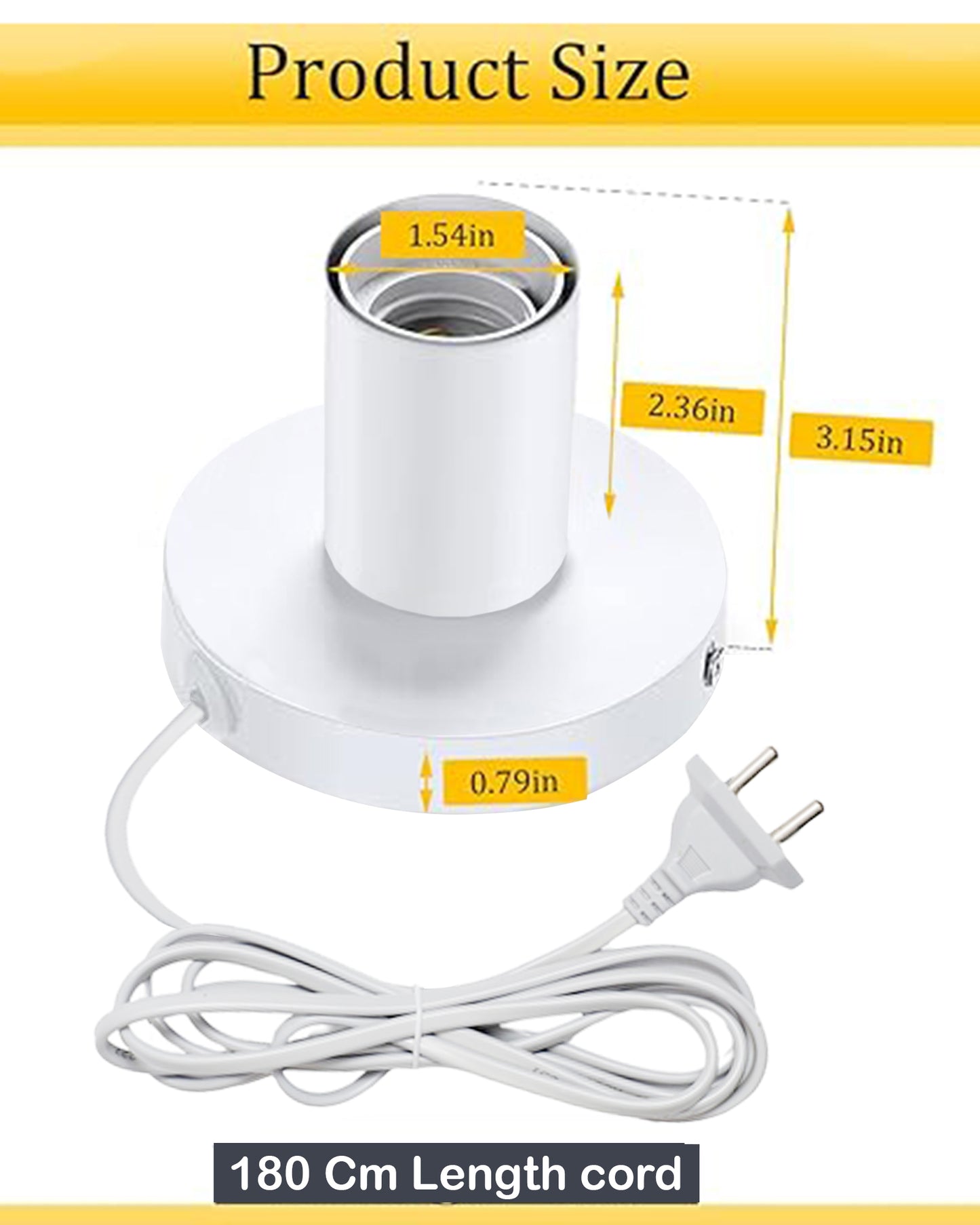 Polished Metal Desktop Lamp Base E27 Screw Light Bulb Holder Base Sockets Base Night Light Bulb Base Lamp Replacement Base for Holding Bulb,1.7 Meter Cord on Off Switch Plug (Black,1 Piece)