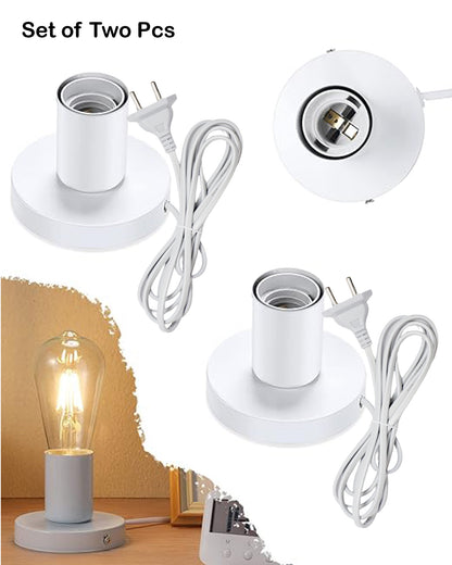 Polished Metal Desktop Lamp Base E27 Screw Light Bulb Holder Base Sockets Base Night Light Bulb Base Lamp Replacement Base for Holding Bulb,1.7 Meter Cord on Off Switch Plug (Black,1 Piece)