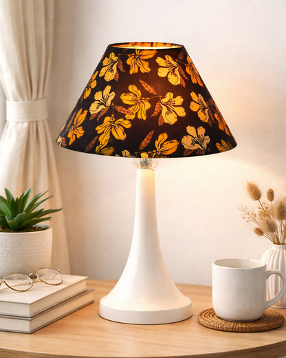 Farmhouse Matt Table Lamp for Bedroom, White Modern Bedside Lamps for Living Room, Rustic Table Light for Night Stands, Dorm, Office, Home Décor Fabric Shade, E27 holder, Cone, Iris Cone