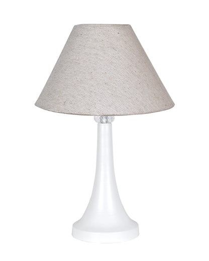 Farmhouse Matt Table Lamp for Bedroom, White Modern Bedside Lamps for Living Room, Rustic Table Light for Night Stands, Dorm, Office, Home Décor Fabric Shade, E27 holder, Cone, Iris Cone