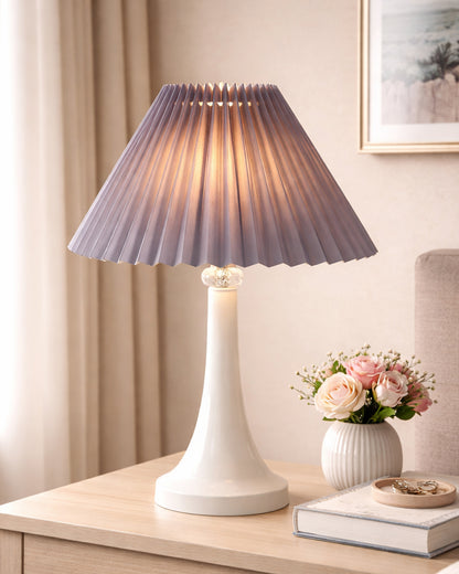 Farmhouse Matt Table Lamp for Bedroom, White Modern Bedside Lamps for Living Room, Rustic Table Light for Night Stands, Dorm, Office, Home Décor Fabric Shade, E27 holder, Cone, Iris Cone