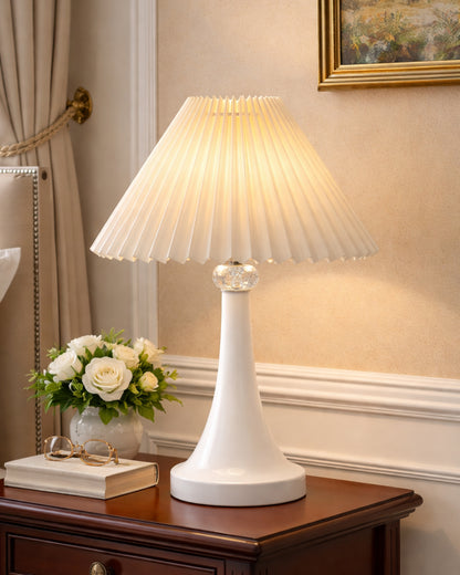 Farmhouse Matt Table Lamp for Bedroom, White Modern Bedside Lamps for Living Room, Rustic Table Light for Night Stands, Dorm, Office, Home Décor Fabric Shade, E27 holder, Cone, Iris Cone