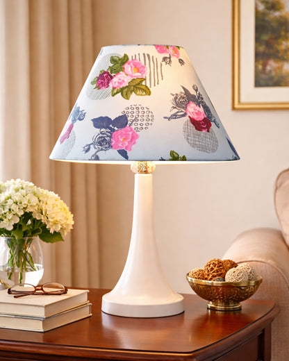 Farmhouse Matt Table Lamp for Bedroom, White Modern Bedside Lamps for Living Room, Rustic Table Light for Night Stands, Dorm, Office, Home Décor Fabric Shade, E27 holder, Cone, Iris Cone