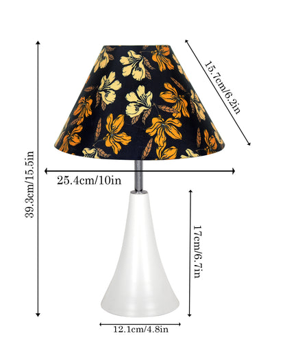 Farmhouse Matt Table Lamp for Bedroom, White Modern Bedside Lamps for Living Room, Rustic Table Light for Night Stands, Dorm, Office, Home Décor Fabric Shade, E27 holder, Inverto, Iris Cone
