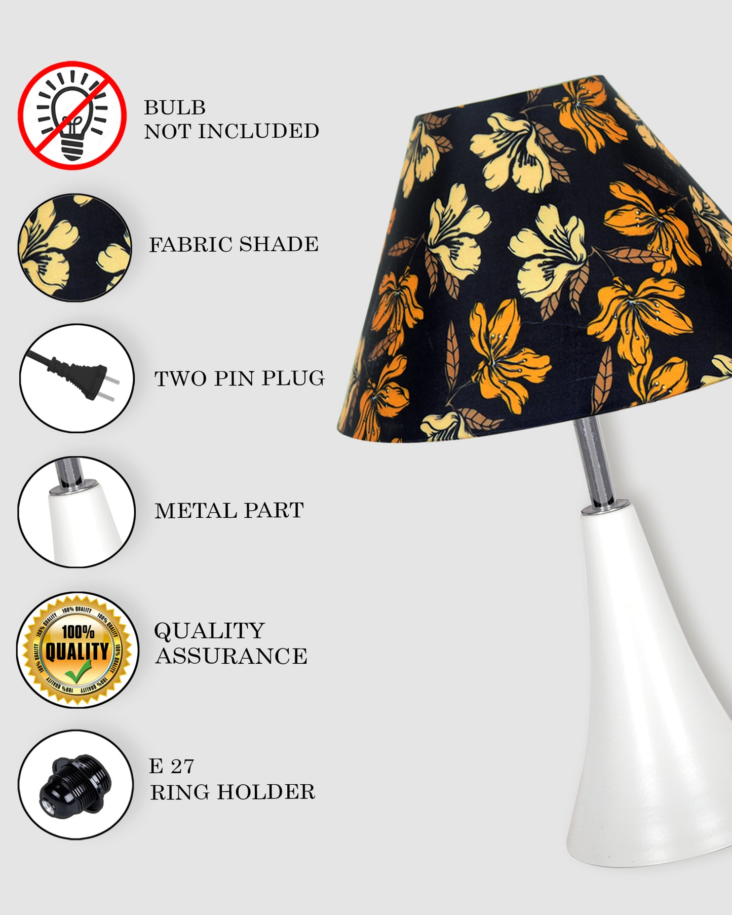 Farmhouse Matt Table Lamp for Bedroom, White Modern Bedside Lamps for Living Room, Rustic Table Light for Night Stands, Dorm, Office, Home Décor Fabric Shade, E27 holder, Inverto, Iris Cone