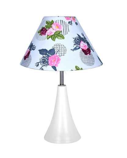 Farmhouse Matt Table Lamp for Bedroom, White Modern Bedside Lamps for Living Room, Rustic Table Light for Night Stands, Dorm, Office, Home Décor Fabric Shade, E27 holder, Inverto, Iris Cone