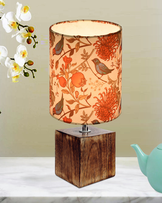 Modern Zen Wooden Lampshade Nightstand Lamps, Antique Base E27 Creative Reading Bedside Lamps Ideal for Bedroom, Cube, Bird Cylinder