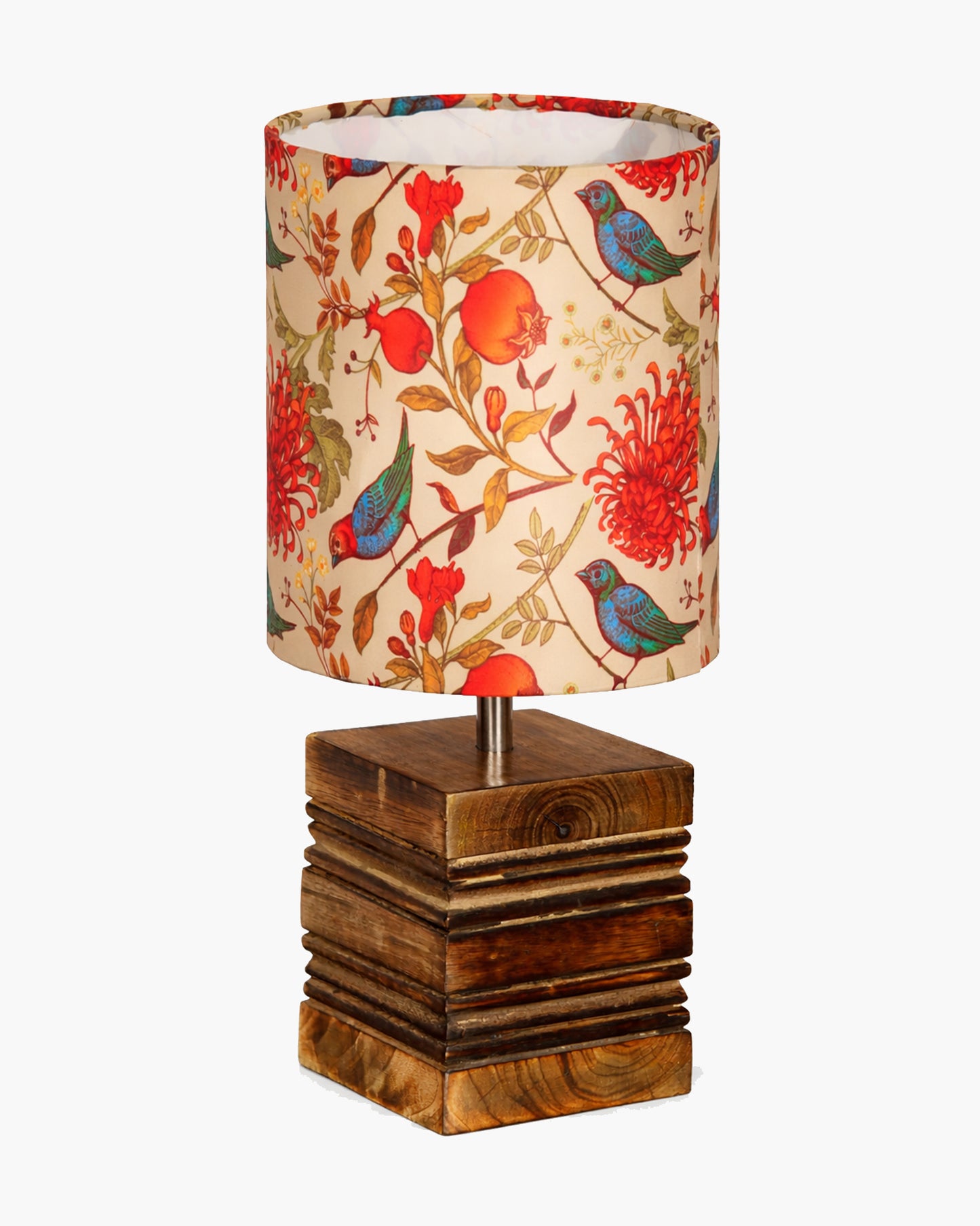 Modern Zen Wooden Lampshade Nightstand Lamps, Antique Base E27 Creative Reading Bedside Lamps Ideal for Bedroom, Cube, Bird Cylinder