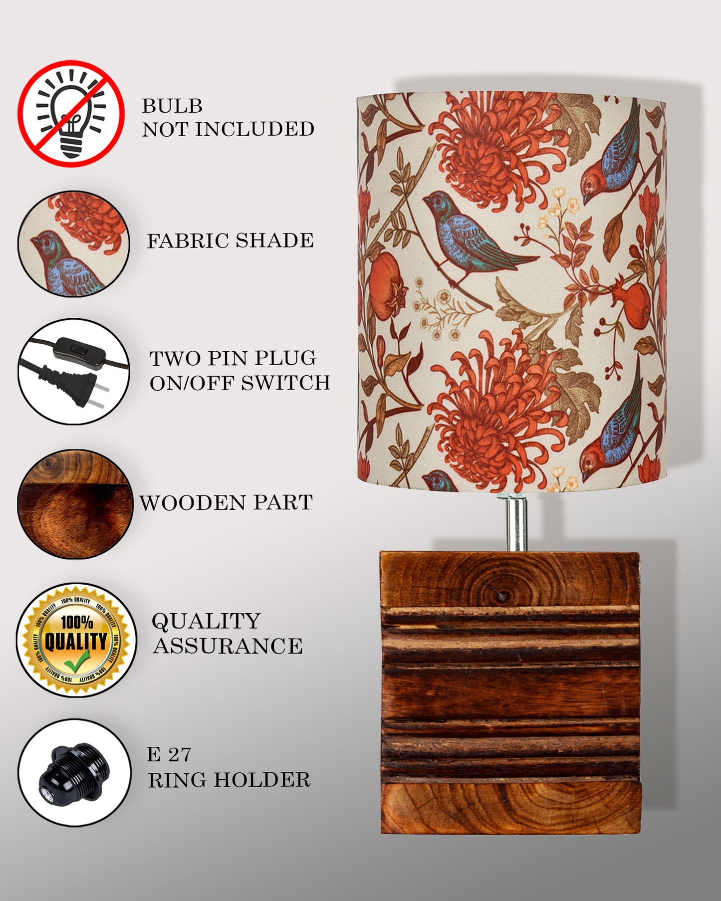 Modern Zen Wooden Lampshade Nightstand Lamps, Antique Base E27 Creative Reading Bedside Lamps Ideal for Bedroom, Cube, Bird Cylinder
