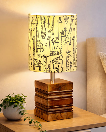 Modern Zen Wooden Lampshade Nightstand Lamps, Antique Base E27 Creative Reading Bedside Lamps Ideal for Bedroom, Cube, Bird Cylinder