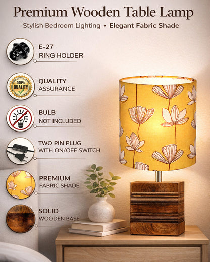 Modern Zen Wooden Lampshade Nightstand Lamps, Antique Base E27 Creative Reading Bedside Lamps Ideal for Bedroom, Cube, Bird Cylinder