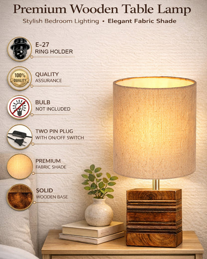 Modern Zen Wooden Lampshade Nightstand Lamps, Antique Base E27 Creative Reading Bedside Lamps Ideal for Bedroom, Cube, Bird Cylinder