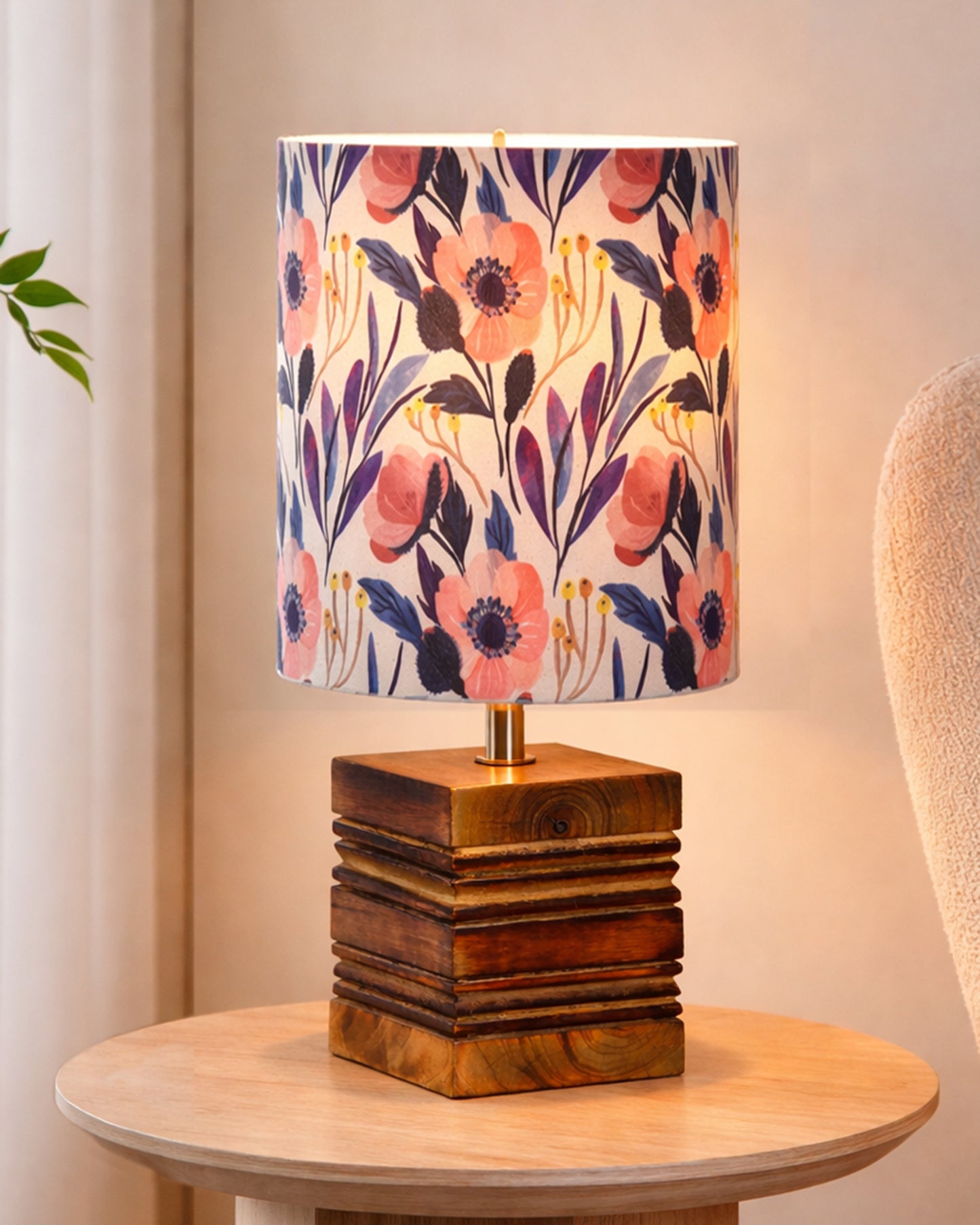 Modern Zen Wooden Lampshade Nightstand Lamps, Antique Base E27 Creative Reading Bedside Lamps Ideal for Bedroom, Cube, Bird Cylinder