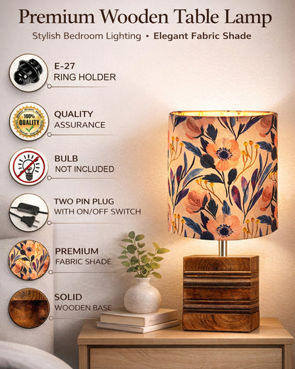 Modern Zen Wooden Lampshade Nightstand Lamps, Antique Base E27 Creative Reading Bedside Lamps Ideal for Bedroom, Cube, Bird Cylinder