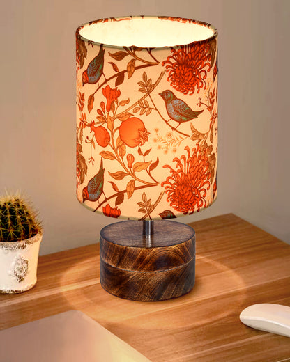 Modern Zen Wooden Lampshade Nightstand Lamps, Antique Base E27 Creative Reading Bedside Lamps Ideal for Bedroom, Rustic Cylinder, Bird Cylinder