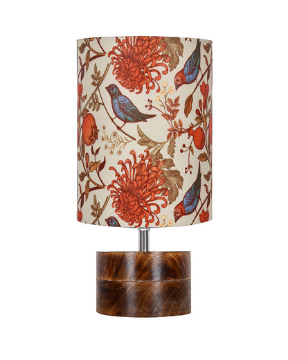 Modern Zen Wooden Lampshade Nightstand Lamps, Antique Base E27 Creative Reading Bedside Lamps Ideal for Bedroom, Rustic Cylinder, Bird Cylinder