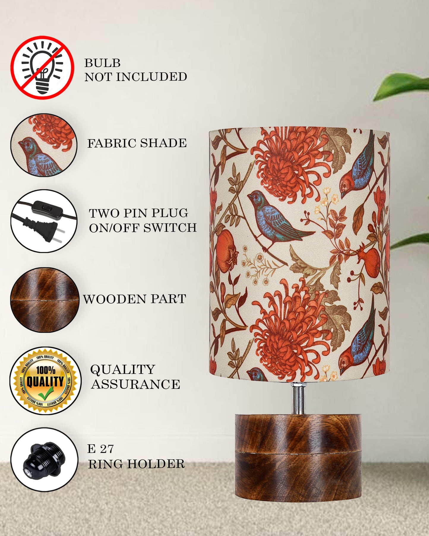 Modern Zen Wooden Lampshade Nightstand Lamps, Antique Base E27 Creative Reading Bedside Lamps Ideal for Bedroom, Rustic Cylinder, Bird Cylinder