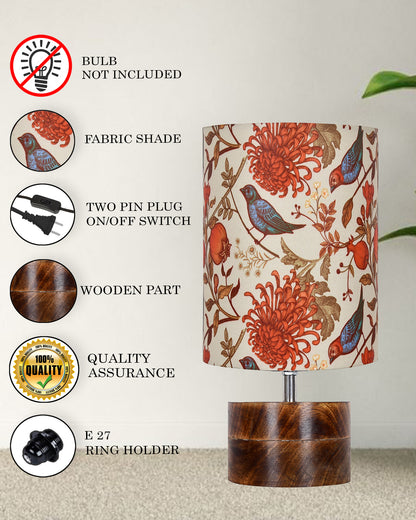 Modern Zen Wooden Lampshade Nightstand Lamps, Antique Base E27 Creative Reading Bedside Lamps Ideal for Bedroom, Rustic Cylinder, Bird Cylinder